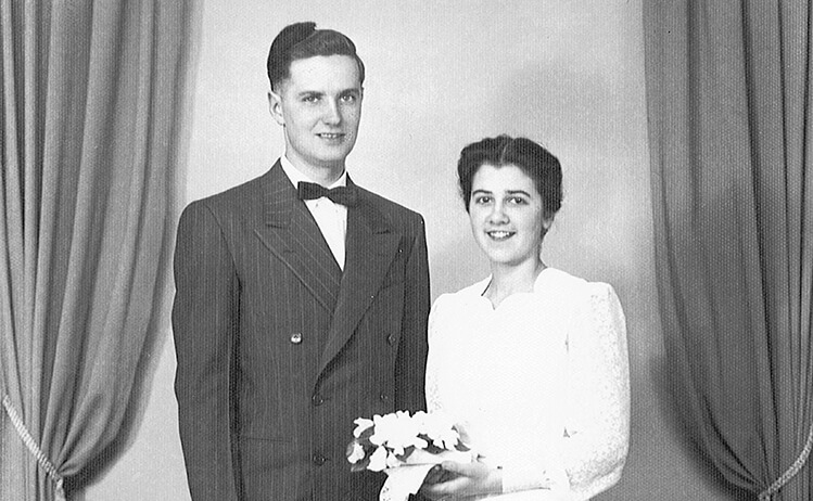 Jim Herr and Mim Hershey on their wedding day in 1946