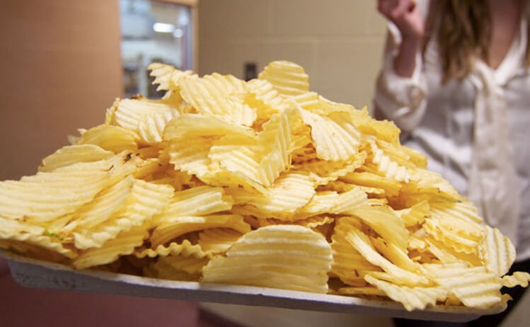 A Tray Of Herr's Ripple Potato Chips To Sample