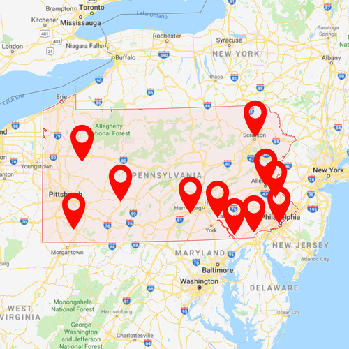Map of the Herr's Pennsylvania Branches